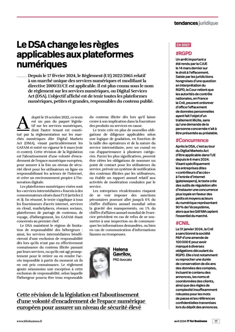 Read more about the article Le DSA change les règles applicables aux plateformes numériques